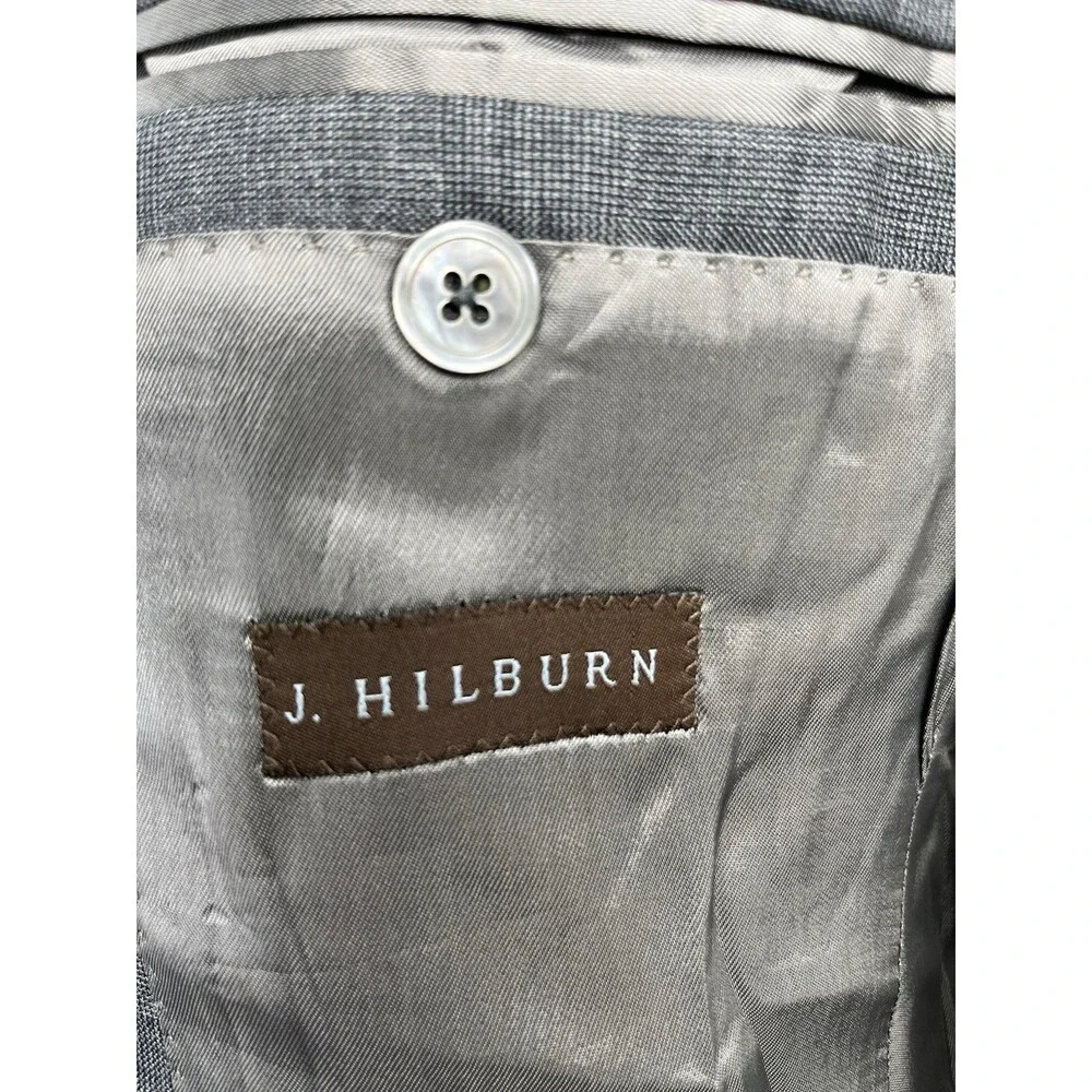 J Hilburn Vitale Barberis Men 36R Blazer European Fit Gray Wool Glen Plaid